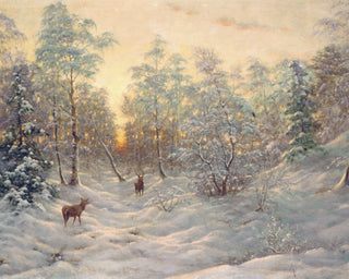 DEER IN A SNOWY LANDSCAPE AT DUSK