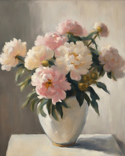 PEONIES IN WHITE VASE