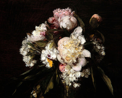 PEONIES, WHITE CARNATIONS, AND ROSES